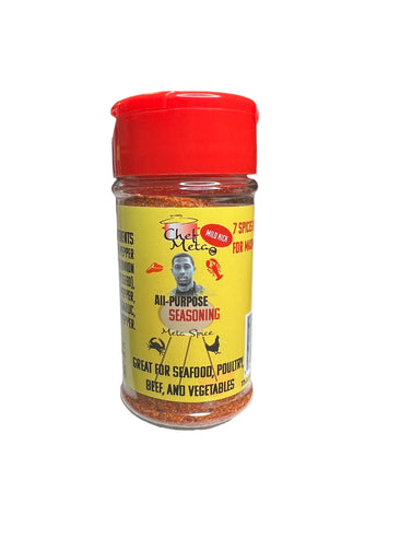 Chef Meta's premium 7 spice blend is an all-purpose spice blend that can be used on chicken, beef, turkey, pork, vegetables, fish, seafood boils, fries, popcorn, salads and more. Meta Spice can add great flavor to any of your meals. 3oz of magic! thechefmeta.com